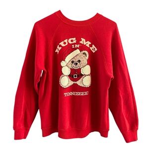 Vintage Tultex Teddy Bear Santa Hug Me in Tennessee Crewneck Sweatshirt Large
